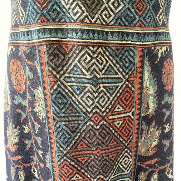 Peruvian Connection Navy Rustic Color Botanical Aztec Patterned Maxi Knit Dress - Picture 10 of 13